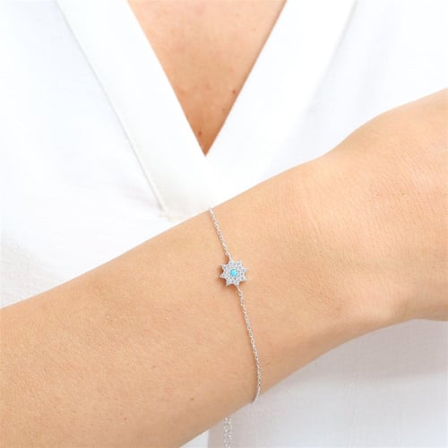 Turquoise Sparkle Burst Silver Bracelet