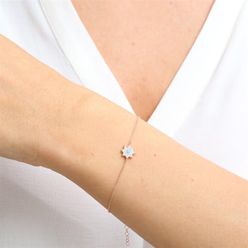 Turquoise Sparkle Burst Rose Gold Color Silver Bracelet