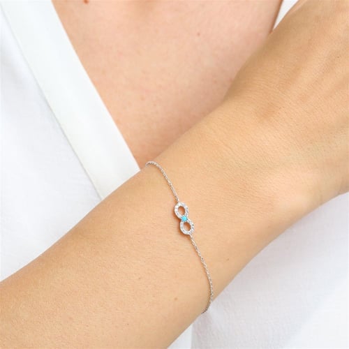 Turquoise Detail Sparkling Infinity Silver Bracelet