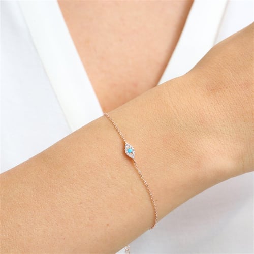 Sparkling Elegant Eye Rose Color Gold Silver Bracelet with Turquoise Detail