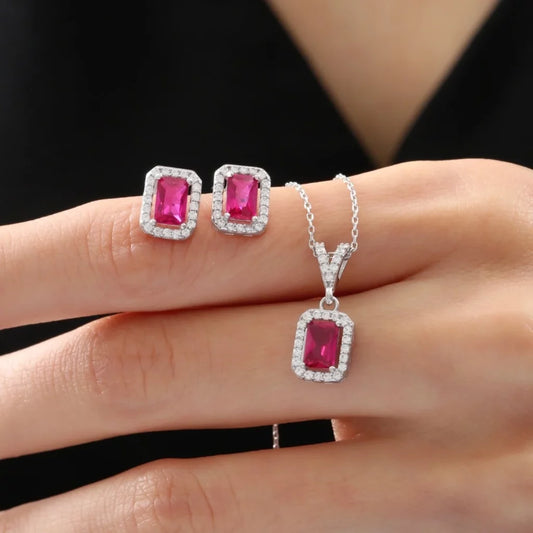 CZ Diamond Mounting Simple Beauty Synthetic Ruby Simplicity Seal Silver Mini Set