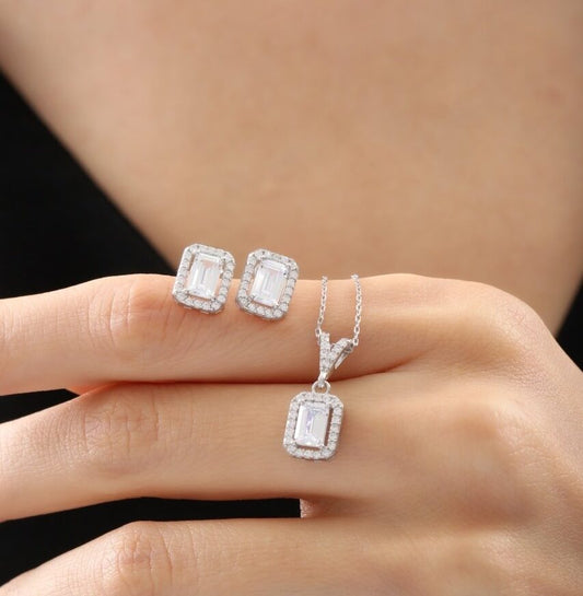 CZ Diamond Mounting Simple Beauty Synthetic Crystal Simplicity Seal Silver Mini Set