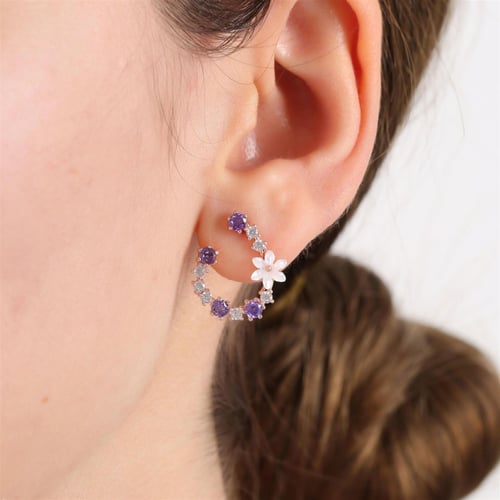 Magnolia Flower Amethyst Sparkling Dream Rose Gold Plated Silver Earrings