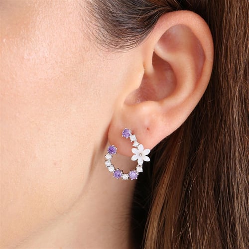 Magnolia Flower Amethyst Sparkling Dream Silver Earrings