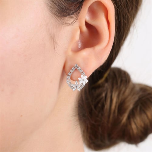 Magnolia Flower Drop Silver Earrings