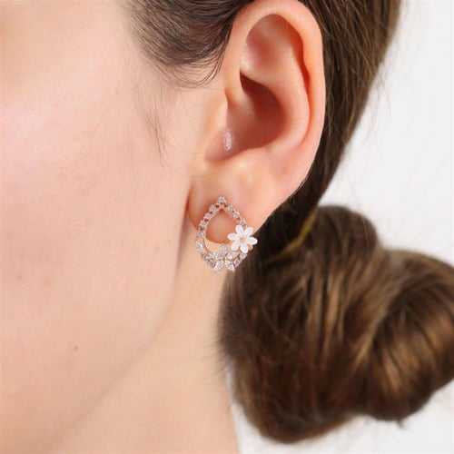 Magnolia Flower Drop Gold Plated Silver Earrings