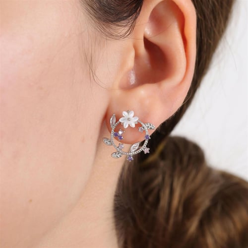 Magnolia Pink Flower of Happiness Silver Earrings