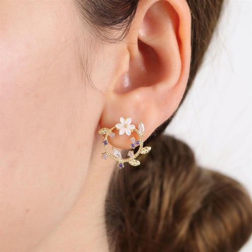 Magnolia Flower Of Happiness Gold Plated Silver Earrings