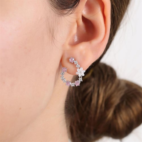 Magnolia Flower Amethyst Sparkling Dream Silver Earrings