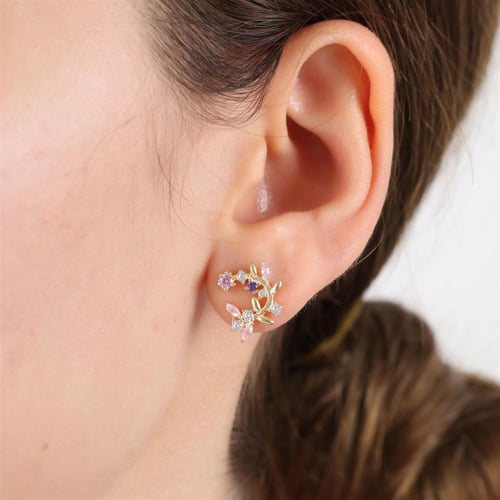 Fairytale Garden Flowers Gold Plated Silver Earrings