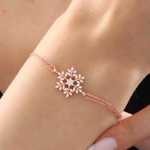 Joy of Crystal Rose Gold Plated Snowflake Silver Bracelet