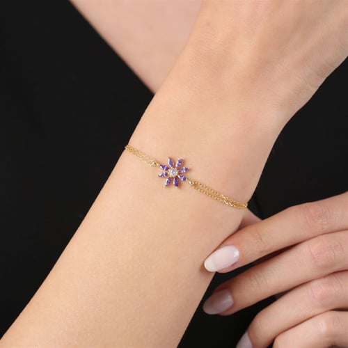 Amethyst Flower Gold Plated Silver Bracelet