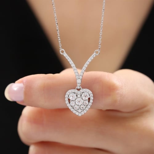 Sparkling Heart Harmony Seal of Elegance Silver Necklace