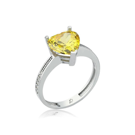 Yellow Heart Cut Solitaire Silver Ring