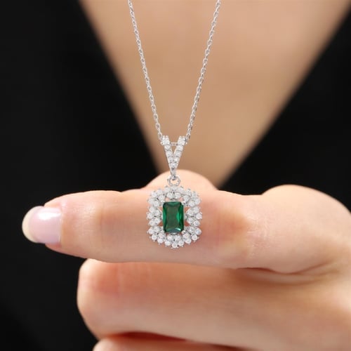 Synthetic Emerald Enchantment Seal of Simplicity Silver Necklace