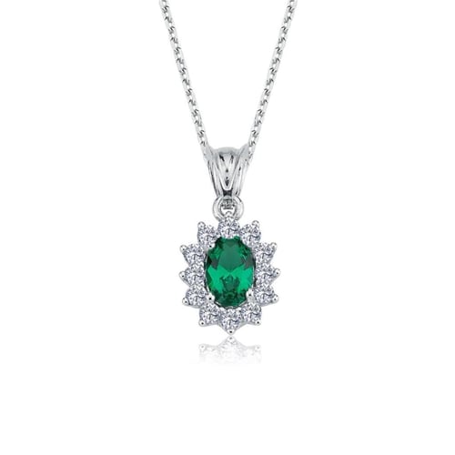 Synthetic Emerald Oval Silver Necklace