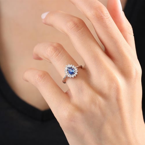 Elegant Drop Synthetic Sapphire Sterling Silver Ring