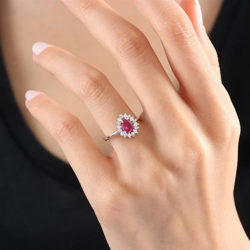 Elegant Drop Synthetic Ruby Sterling Silver Ring