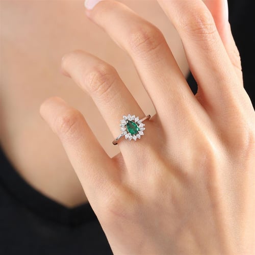 Elegant Drop Synthetic Emerald Sterling Silver Ring