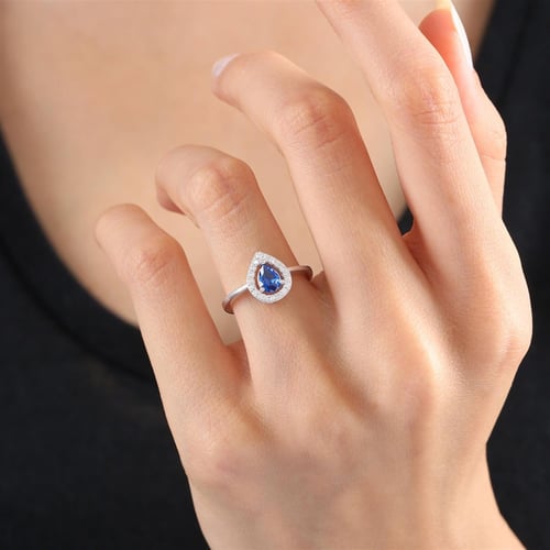 Elegant Drop Synthetic Sapphire Sterling Silver Ring