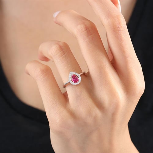 Elegant Drop Synthetic Ruby Sterling Silver Ring
